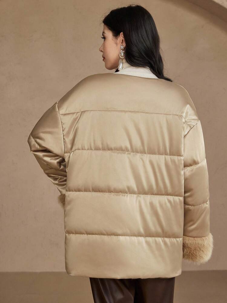 New Chinese Style Retro Patchwork Fluffy Cuff Loose Thicken Padded Coat For Women, Autumn/Winter Jacket