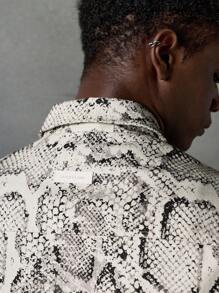 NEON BLANC Men's Long Sleeve Halloween Snake Skeleton Print Zip-Up Casual Jacket, Fall, Winter - Beige - View 5