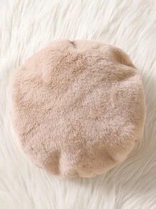 SHEIN 女童秋冬外套，时尚可爱百搭优雅蝴蝶结领蓬松连帽贝雷帽 - 卡其色 - 查看 3