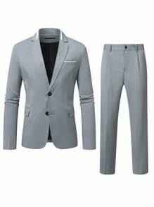 Manfinity Bizformal Men's Lapel NeckLong Sleeve Jacket And Pants Casual Suit Set