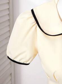 SHEIN Tween Girl Casual Color Contrast Trim Front Button Dress, Summer - Multicolor - View 5