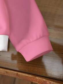 TOM & JERRY X SHEIN 女婴圆领长袖卫衣，舒适休闲卡通字母印花拼色，秋冬 - 白色 - 查看 4