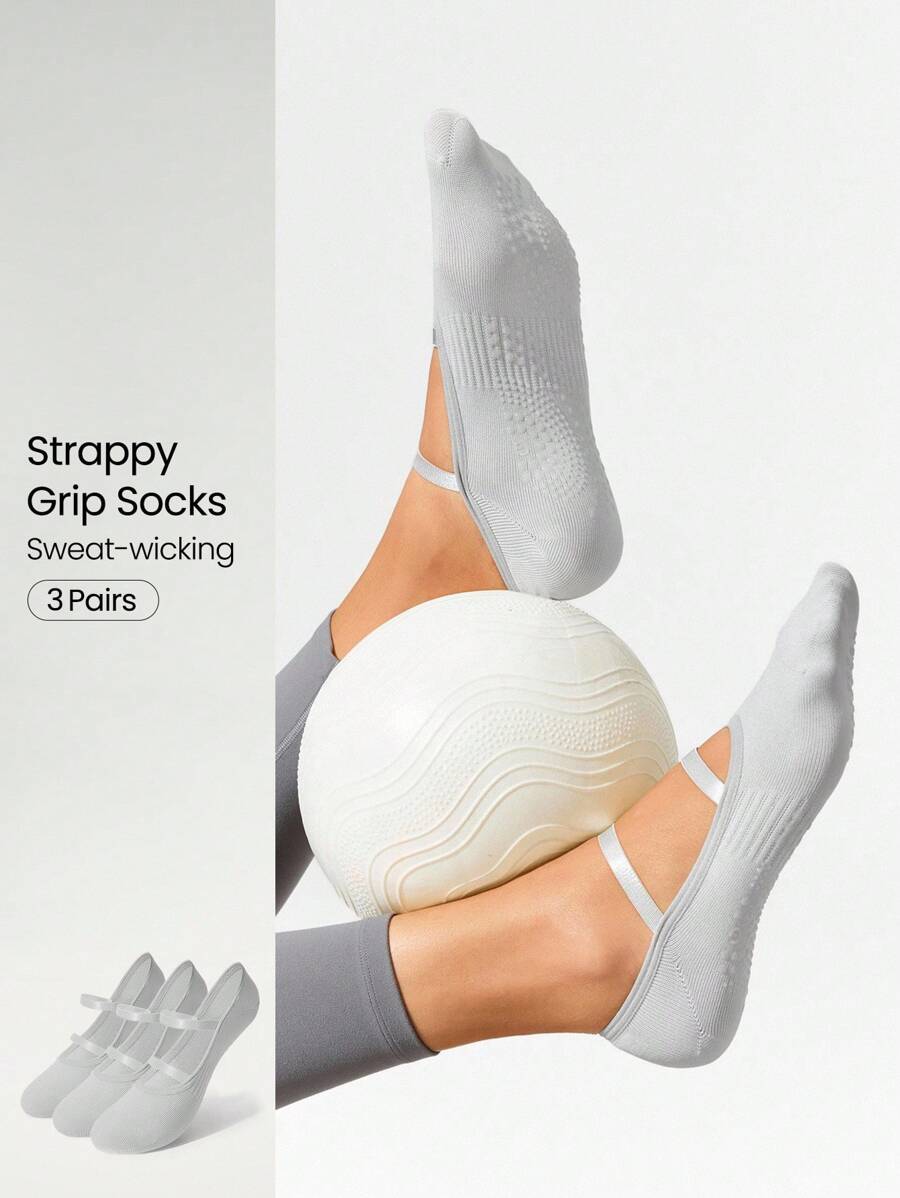 GLOWMODE 3 Pairs Yoga & Pilates Non-Slip Grip Socks With Seamless Toe Construction Yoga Daily - Dusty Purple - View 1