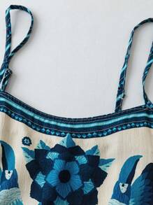 Flirla 大码女装节日、波西米亚风、嬉皮士风、牛仔风、复古风花卉印花不对称下摆吊带背心 - 彩色 - 查看 3