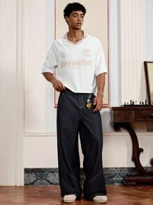 Manfinity VCAY Men's Casual Street Sports Letter & Floral Print Contrast V-Neck Raglan Sleeve Loose T-Shirt, Summer - White - View 5