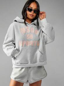 MISSGUIDED 大学风格 MSGD 运动图案套头连帽衫，带中央口袋，超大版型长袖休闲街头运动休闲运动衫，学院风