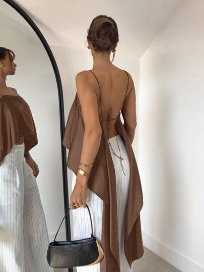 Siren Gaze Camiseta sin espalda de unicolor y sexy para mujer en verano