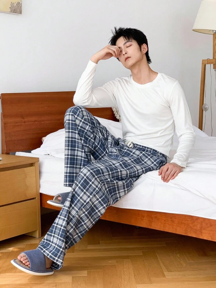 Men's Plaid Multi-Color Loungewear Bottoms, Autumn, Fall Pajama, Winter