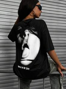 INAWLY 女式印花短袖休闲基本款春夏季 T 恤，Born To Be Free 图案 T 恤女式上衣 - 黑色 - 查看 3