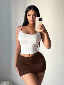 SHEIN SXY 女式黑色性感休闲迷你紧身裙（含紧身裤） - 棕色 - 查看 5