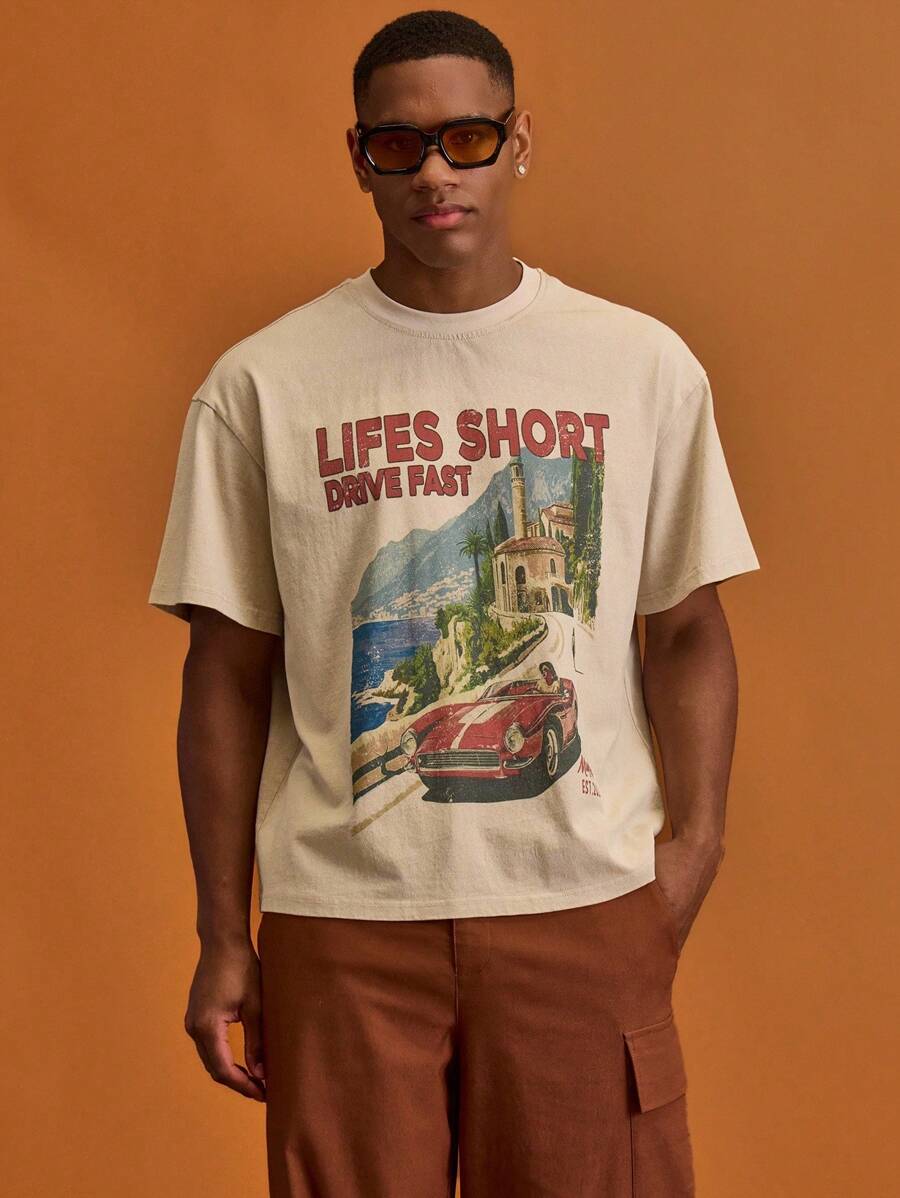 Musero 超大图案标语印花短袖 T 恤春夏季假期