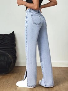 SHEIN Tall 高腰九分开叉浅色洗水牛仔裤 - 淺色水洗藍 - 查看 2