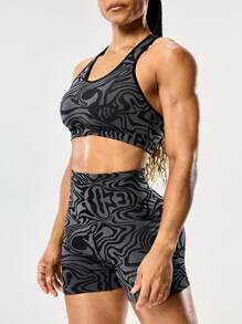 Seamluxe SHEIN Sport 无缝瑜伽运动内衣 / 后背交叉运动内衣 / 豹纹 / 时尚性感 / 百搭 / 户外跑步 / 健身运动 - 彩色 - 查看 5