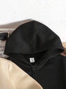 SHEIN Bộ 2 áo nỉ trùm đầu dệt kim tối giản thoải mái cho bé gái tuổi mới lớn, thích hợp mặc khi đi chơi, đi học, mặc hàng ngày, mùa thu/đông - Màu be - Xem 4