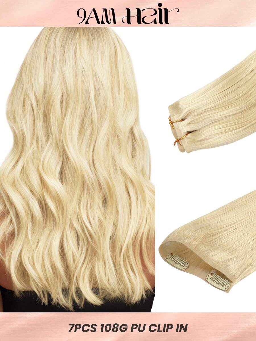 Seamless Clip Ins 7PCS Seamless PU Clip In Human Hair Extensions 100% Real Human Hair 14-22 Inch Balayage Ombre Blonde Color Skin Weft Remy Hair Extensions 110G With Clip - S613 - View 1