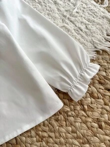 SHEIN Baby Girl Sweet White Peter Pan Collar Blouse,Elegant Long Sleeve Ruffle Shirt - White - View 5