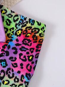 SHEIN Young Girls 2pcs Set: LOVE Letter Print Round Neck Short Sleeve T-Shirt And Colorful Leopard Print Leggings