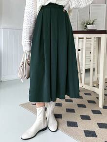 DAZY Women's Casual Solid Color Pleated Skirt Fall