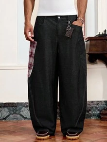 SWAVVY Men's Woven Casual Loose Solid Color Pants, Fashionable Daily Wear, Fall