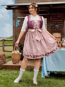 SHEIN Frenchy Elegantes Vintage-Spitzen-Patchwork-Dirndl ohne Ärmel in Große Größen, Deutsch, Oktoberfest, Traditionelles Kleid, Dirndl - Verschiedenfarbig - Übersicht 5