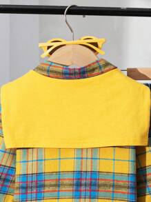 SHEIN 3件套春秋新款时尚男童套装：纯色斗篷+格子领长袖衬衫+水洗牛仔长裤 - 黃色 - 查看 8