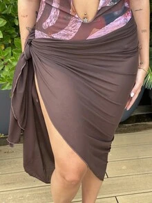 Lucia Bellido Lưới che Sarong bãi biển kỳ nghỉ hè Ibiza trang phục đi biển Boho, thanh lịch, kỳ nghỉ trong suốt - màu nâu - Xem 5