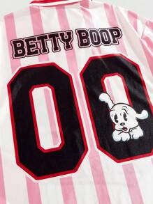 ROMWE MEN Betty Boop | ROMWE 男士夏季粉色卡通星星印花短袖 Polo 衫，2000 年代风格 - 粉色 - 查看 5