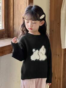 DAZY 女童动物图案圆领长袖毛衣，秋冬 - 黑色 - 查看 4
