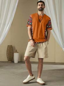 Manfinity RSRT 男士纯色拼布圆领短袖 T 恤，休闲日常穿着