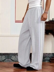SWAVVY Men's Woven Casual Loose Straight Leg Solid Color Pants - Grey - View 1