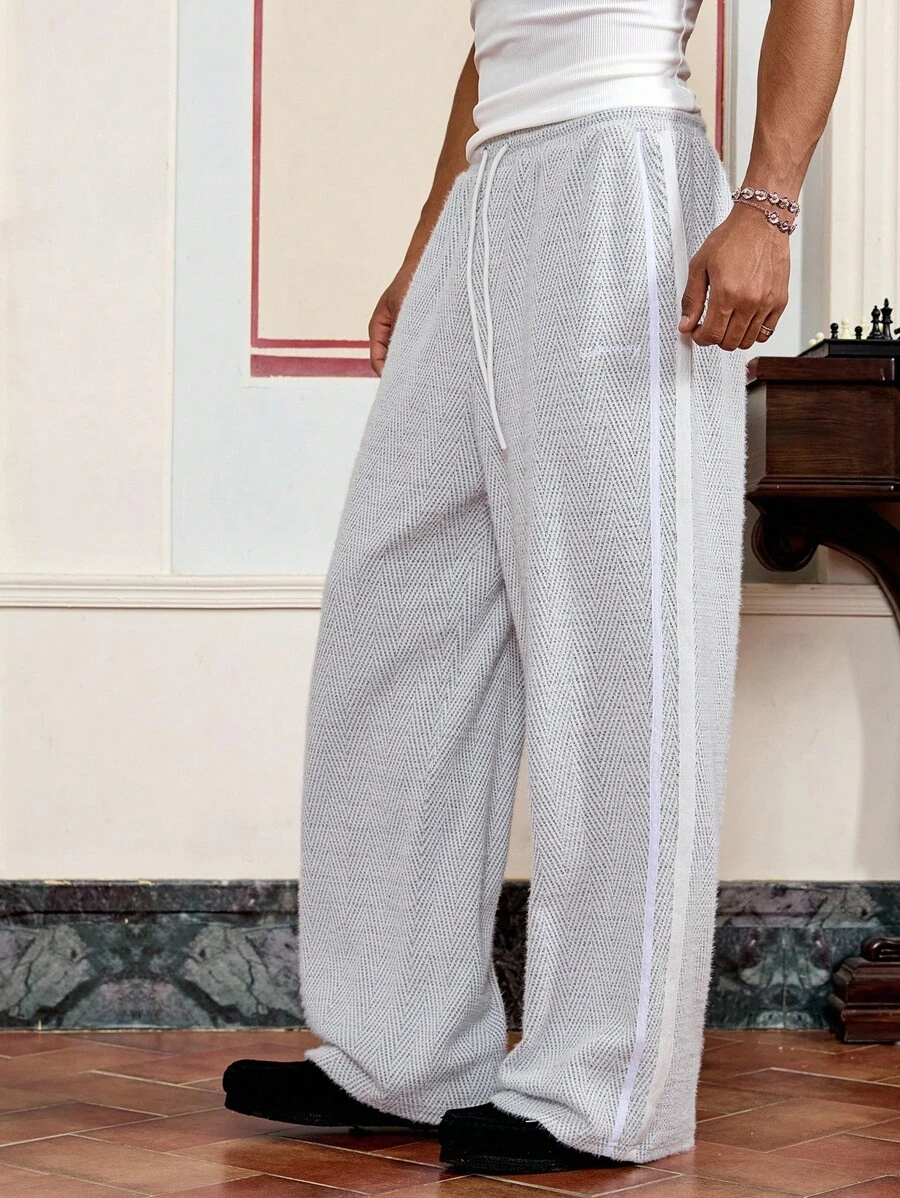 SWAVVY Men's Woven Casual Loose Straight Leg Solid Color Pants - Grey - View 1