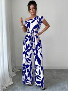 Elenzga Women's Elegant Holiday Slimming Printed Summer Romper - Blue - View 6