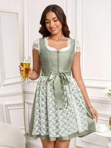 SHEIN Clasi Elegant Solid Color Sweetheart Neck Lace Blouse, Suitable For Oktoberfest - White - View 6