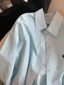 Airaco 女式条纹骑士印花长袖单排扣休闲衬衫