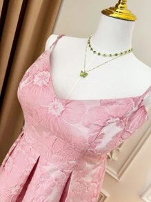 Rometta Plus Size Women V-Neck Ruched Elegant Party Dress - Dusty Pink - View 4