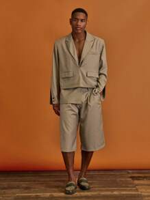 Musero Tailored Long Line Pleated Shorts With Button Detailing Spring Summer Holiday Vacation - Khaki - View 5