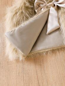 Elladie kids 少女毛绒蝴蝶结装饰外套背心，适合休闲、时尚、优雅的日常穿着 - 卡其色 - 查看 5