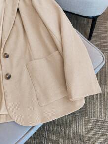 Franclia Áo blazer dáng suông dài tay, cổ ve lật, túi vá, chất liệu vải xương cá, thích hợp cho nữ mùa thu. - Màu be - Xem 5