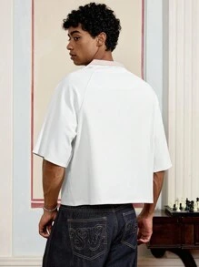 Manfinity VCAY Men's Casual Street Sports Letter & Floral Print Contrast V-Neck Raglan Sleeve Loose T-Shirt, Summer - White - View 2