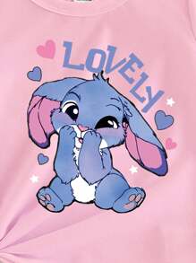 SHEIN Baby Girls' Casual Fashion Creative Cartoon Cute Blue Rabbit Heart Letter Graphic Print Short Sleeve T-Shirt And Leggings Set Lilo And Stitch Girls Clothes Stitch Clothes For Girls 2t Girl Tshirt - Multicolor - View 5