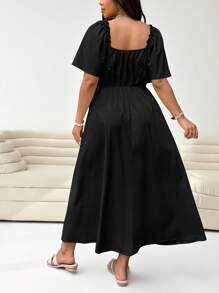 Solflare 大码女式黑色长袖连衣裙，春夏