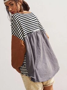 Bohemela Áo thun tay dài dáng rộng in hình sao và sọc BOHO phong cách Mỹ dành cho nữ - Xám - Xem 7