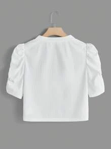 SHEIN Clasi Plus Puff Sleeve Open Front Crop Jacket Winter Fall Autumn - White - View 2