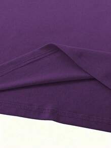 Women's Purple Floral Print Round Neck Short Sleeve T-Shirt, Suitable For Summer - Purple - View 3