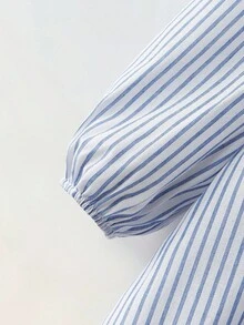 Maija Kids Maija Kids 年轻女孩条纹面料荷叶边领连衣裙 - 藍色 - 查看 5