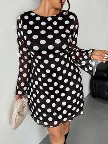 Firerie Váy ngắn chữ A hở lưng họa tiết chấm bi gợi cảm cỡ lớn dành cho nữ, tay loe, phong cách đại học cá tính, thanh lịch, lễ hội âm nhạc đường phố, váy ngắn dáng chữ A hở lưng họa tiết da báo gợi cảm, tay dài hở lưng họa tiết chấm bi đen trắng, hẹn hò lãng mạn - Đen và trắng - Xem 2