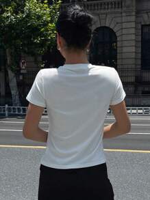 DAZY Áo thun cổ tròn tay ngắn in hình ngôi sao thường ngày dành cho nữ, mùa hè - trắng - Xem 2