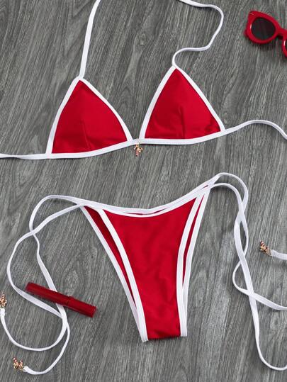 Swim Vcay 2件套夏季新款纯色吊带性感露背时尚糖果色女士比基尼泳装套装