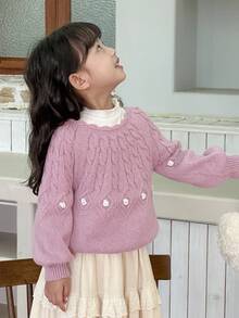 DAZY Kleine Mädchen Pullover mit kleinem Blumenmuster, Herbst