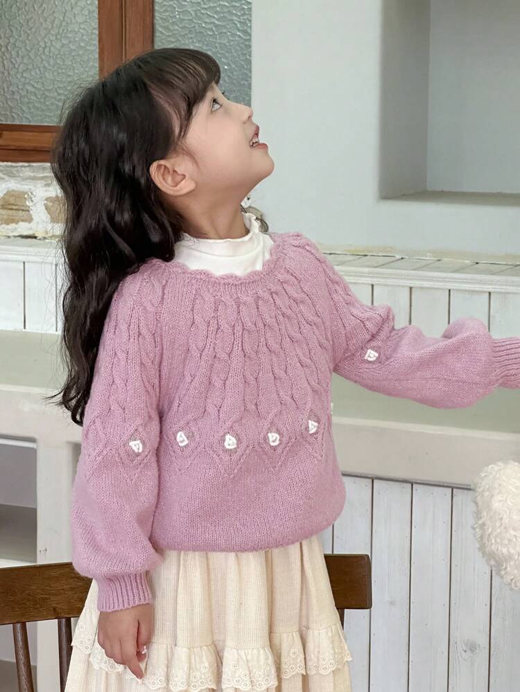 Young Girls Ditsy Floral Pattern Sweater, Autumn